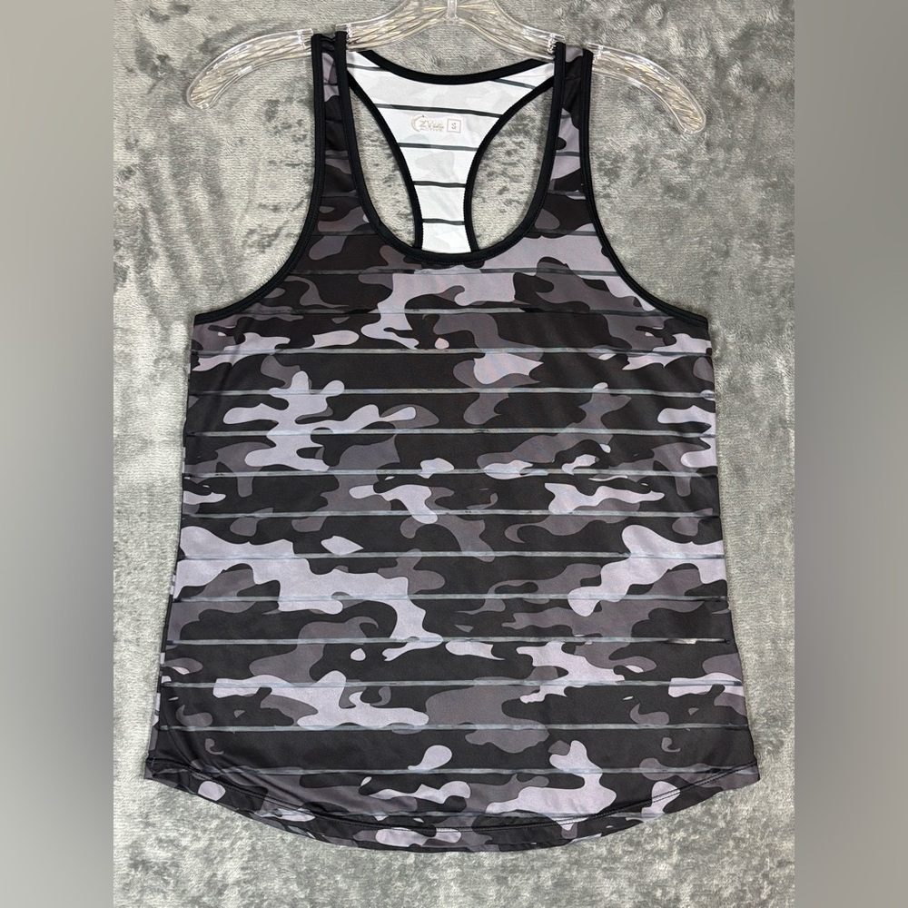 ZYIA‎ Active Tank Top Camo Print Athletic Racerback Sleeveless Gray Size Small